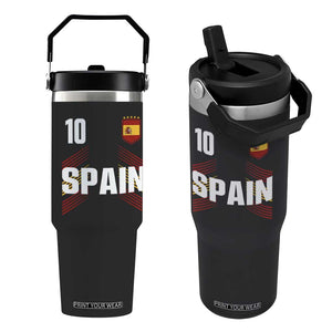 Spain Soccer Sports Graphic Number 10 Jersey Style Flip Straw Tumbler Proud Spanish Football Fans Game Day Pride TS02 One Size: 30 oz Black Print Your Wear