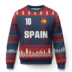 Spain Soccer Sports Graphic Number 10 Jersey Style Ugly Christmas Sweater Proud Spanish Football Fans Game Day Pride TS02 Navy Red Print Your Wear