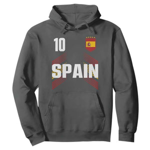 Spain Soccer Sports Graphic Number 10 Jersey Style Hoodie Proud Spanish Football Fans Game Day Pride TS02 Dark Heather Print Your Wear