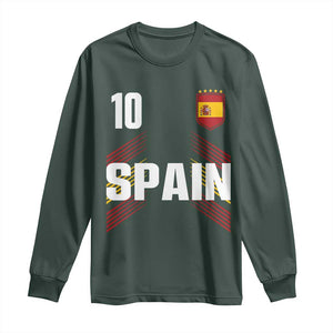 Spain Soccer Sports Graphic Number 10 Jersey Style Long Sleeve Shirt Proud Spanish Football Fans Game Day Pride TS02 Dark Forest Green Print Your Wear