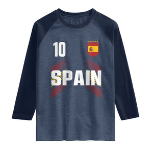 Spain Soccer Sports Graphic Number 10 Jersey Style Raglan Shirt Proud Spanish Football Fans Game Day Pride TS02 Heather Denim Navy Print Your Wear