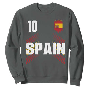 Spain Soccer Sports Graphic Number 10 Jersey Style Sweatshirt Proud Spanish Football Fans Game Day Pride TS02 Dark Heather Print Your Wear