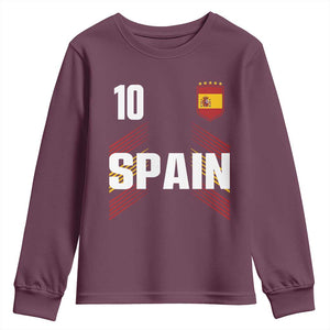 Spain Soccer Sports Graphic Number 10 Jersey Style Youth Sweatshirt Proud Spanish Football Fans Game Day Pride TS02 Maroon Print Your Wear