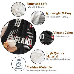 England Soccer Sports Graphic Number 10 Jersey Style Throw Blanket Proud St George Cross Football Fans Game Day Pride TS02 Print Your Wear