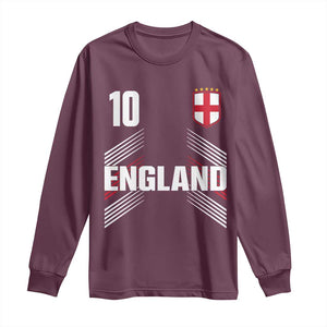 England Soccer Sports Graphic Number 10 Jersey Style Long Sleeve Shirt Proud St George Cross Football Fans Game Day Pride TS02 Maroon Print Your Wear