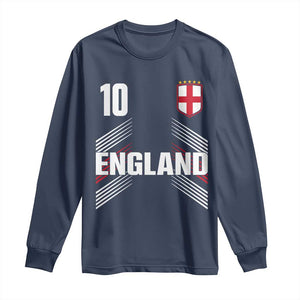 England Soccer Sports Graphic Number 10 Jersey Style Long Sleeve Shirt Proud St George Cross Football Fans Game Day Pride TS02 Navy Print Your Wear