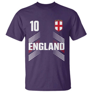 England Soccer Sports Graphic Number 10 Jersey Style T Shirt Proud St George Cross Football Fans Game Day Pride TS02 Purple Print Your Wear