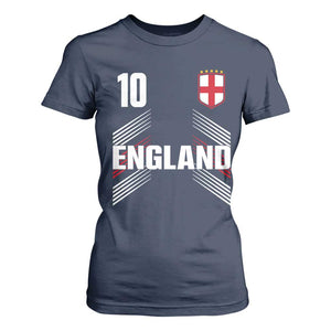 England Soccer Sports Graphic Number 10 Jersey Style T Shirt For Women Proud St George Cross Football Fans Game Day Pride TS02 Navy Print Your Wear