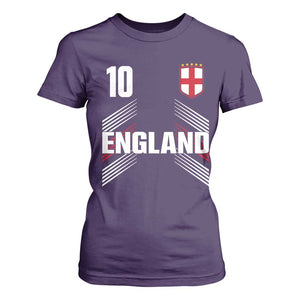 England Soccer Sports Graphic Number 10 Jersey Style T Shirt For Women Proud St George Cross Football Fans Game Day Pride TS02 Purple Print Your Wear