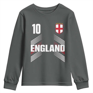 England Soccer Sports Graphic Number 10 Jersey Style Youth Sweatshirt Proud St George Cross Football Fans Game Day Pride TS02 Dark Heather Print Your Wear