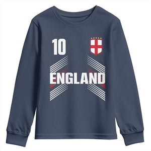 England Soccer Sports Graphic Number 10 Jersey Style Youth Sweatshirt Proud St George Cross Football Fans Game Day Pride TS02 Navy Print Your Wear