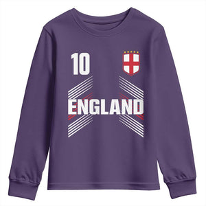 England Soccer Sports Graphic Number 10 Jersey Style Youth Sweatshirt Proud St George Cross Football Fans Game Day Pride TS02 Purple Print Your Wear