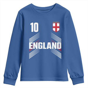 England Soccer Sports Graphic Number 10 Jersey Style Youth Sweatshirt Proud St George Cross Football Fans Game Day Pride TS02 Royal Blue Print Your Wear