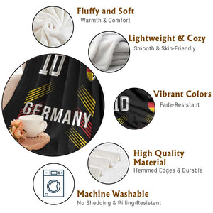 Germany Soccer Sports Graphic Number 10 Jersey Style Throw Blanket Proud German Football Fans Game Day Pride TS02 Print Your Wear