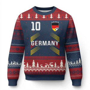 Germany Soccer Sports Graphic Number 10 Jersey Style Ugly Christmas Sweater Proud German Football Fans Game Day Pride TS02 Navy Red Print Your Wear