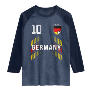 Germany Soccer Sports Graphic Number 10 Jersey Style Raglan Shirt Proud German Football Fans Game Day Pride TS02 Heather Denim Navy Print Your Wear