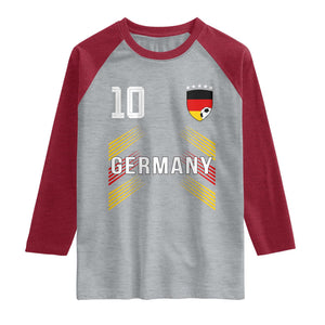 Germany Soccer Sports Graphic Number 10 Jersey Style Raglan Shirt Proud German Football Fans Game Day Pride TS02 Heather Gray Heather Red Print Your Wear