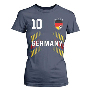 Germany Soccer Sports Graphic Number 10 Jersey Style T Shirt For Women Proud German Football Fans Game Day Pride TS02 Navy Print Your Wear