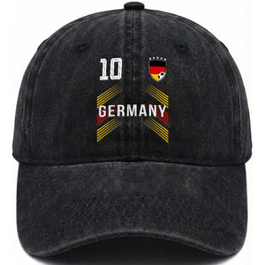 Germany Soccer Sports Graphic Number 10 Jersey Style Washed Cotton Baseball Cap Proud German Football Fans Game Day Pride TS02 Print Your Wear