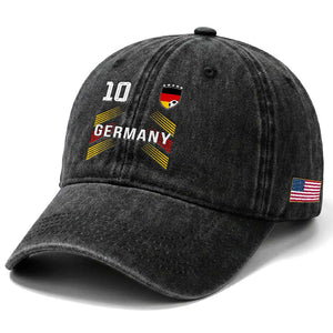 Germany Soccer Sports Graphic Number 10 Jersey Style Washed Cotton Baseball Cap Proud German Football Fans Game Day Pride TS02 Print Your Wear