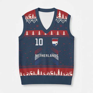 Netherlands Soccer Sports Graphic Number 10 Jersey Style V-Neck Knit Sweater Vest Proud Nederlands Holland Football Fans Game Day Pride TS02 Navy Red Print Your Wear