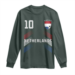 Netherlands Soccer Sports Graphic Number 10 Jersey Style Long Sleeve Shirt Proud Nederlands Holland Football Fans Game Day Pride TS02 Dark Forest Green Print Your Wear
