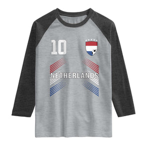 Netherlands Soccer Sports Graphic Number 10 Jersey Style Raglan Shirt Proud Nederlands Holland Football Fans Game Day Pride TS02 Heather Gray Heather Charcoal Print Your Wear