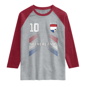 Netherlands Soccer Sports Graphic Number 10 Jersey Style Raglan Shirt Proud Nederlands Holland Football Fans Game Day Pride TS02 Heather Gray Heather Red Print Your Wear