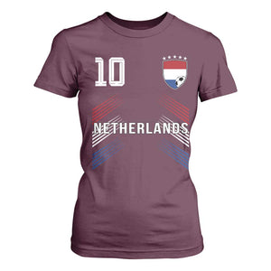 Netherlands Soccer Sports Graphic Number 10 Jersey Style T Shirt For Women Proud Nederlands Holland Football Fans Game Day Pride TS02 Maroon Print Your Wear