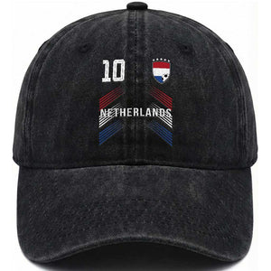 Netherlands Soccer Sports Graphic Number 10 Jersey Style Washed Cotton Baseball Cap Proud Nederlands Holland Football Fans Game Day Pride TS02 Print Your Wear