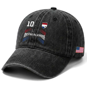 Netherlands Soccer Sports Graphic Number 10 Jersey Style Washed Cotton Baseball Cap Proud Nederlands Holland Football Fans Game Day Pride TS02 Print Your Wear