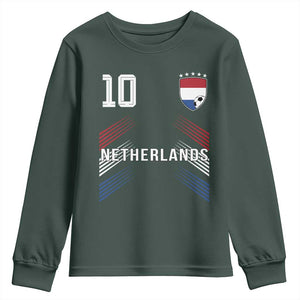 Netherlands Soccer Sports Graphic Number 10 Jersey Style Youth Sweatshirt Proud Nederlands Holland Football Fans Game Day Pride TS02 Dark Forest Green Print Your Wear