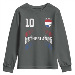 Netherlands Soccer Sports Graphic Number 10 Jersey Style Youth Sweatshirt Proud Nederlands Holland Football Fans Game Day Pride TS02 Dark Heather Print Your Wear