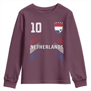 Netherlands Soccer Sports Graphic Number 10 Jersey Style Youth Sweatshirt Proud Nederlands Holland Football Fans Game Day Pride TS02 Maroon Print Your Wear