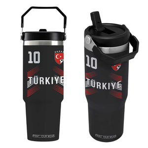 Proud Turkiye Soccer Fans Number 10 Jersey Style Flip Straw Tumbler Patriotic Turkish Football Turkey Sports Lover TS02 One Size: 30 oz Black Print Your Wear