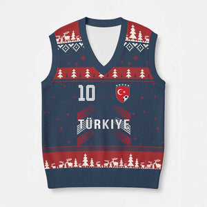Proud Turkiye Soccer Fans Number 10 Jersey Style V-Neck Knit Sweater Vest Patriotic Turkish Football Turkey Sports Lover
