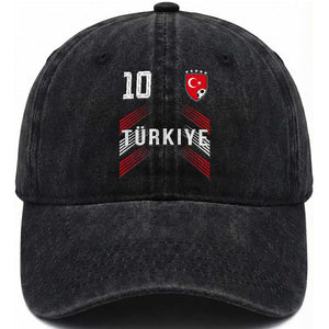 Proud Turkiye Soccer Fans Number 10 Jersey Style Washed Cotton Baseball Cap Patriotic Turkish Football Turkey Sports Lover