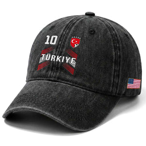 Proud Turkiye Soccer Fans Number 10 Jersey Style Washed Cotton Baseball Cap Patriotic Turkish Football Turkey Sports Lover
