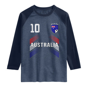 Australia Soccer Sports Graphic Number 10 Jersey Style Raglan Shirt Proud Australian Football Fans Game Day Pride TS02 Heather Denim Navy Print Your Wear