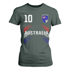 Australia Soccer Sports Graphic Number 10 Jersey Style T Shirt For Women Proud Australian Football Fans Game Day Pride TS02 Dark Forest Green Print Your Wear