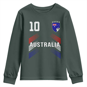 Australia Soccer Sports Graphic Number 10 Jersey Style Youth Sweatshirt Proud Australian Football Fans Game Day Pride TS02 Dark Forest Green Print Your Wear