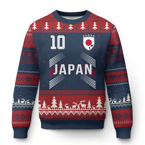 Japan Soccer Sports Graphic Number 10 Jersey Style Ugly Christmas Sweater Proud Japanese Football Fans Game Day Pride TS02 Navy Red Print Your Wear