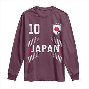 Japan Soccer Sports Graphic Number 10 Jersey Style Long Sleeve Shirt Proud Japanese Football Fans Game Day Pride TS02 Maroon Print Your Wear