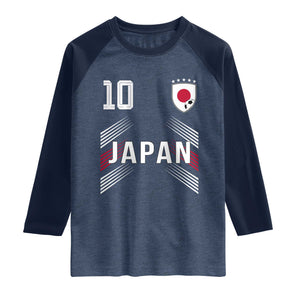 Japan Soccer Sports Graphic Number 10 Jersey Style Raglan Shirt Proud Japanese Football Fans Game Day Pride TS02 Heather Denim Navy Print Your Wear
