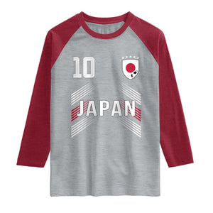 Japan Soccer Sports Graphic Number 10 Jersey Style Raglan Shirt Proud Japanese Football Fans Game Day Pride TS02 Heather Gray Heather Red Print Your Wear