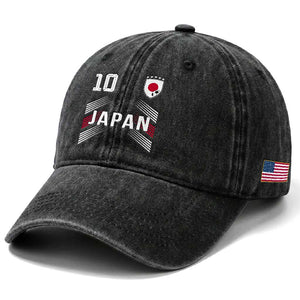Japan Soccer Sports Graphic Number 10 Jersey Style Washed Cotton Baseball Cap Proud Japanese Football Fans Game Day Pride TS02 Print Your Wear