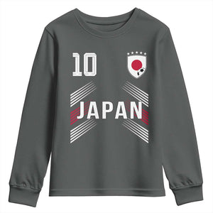 Japan Soccer Sports Graphic Number 10 Jersey Style Youth Sweatshirt Proud Japanese Football Fans Game Day Pride TS02 Dark Heather Print Your Wear