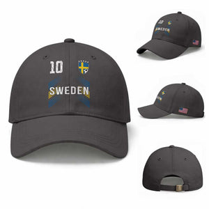 Sweden Soccer Sports Graphic Number 10 Jersey Style Baseball Cap Proud Swedish Football Fans Game Day Pride TS02 Baseball Cap Universal Fit Dark Gray Print Your Wear
