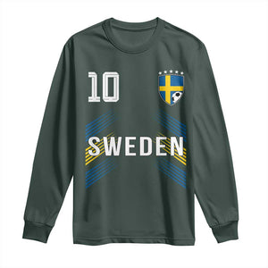 Sweden Soccer Sports Graphic Number 10 Jersey Style Long Sleeve Shirt Proud Swedish Football Fans Game Day Pride TS02 Dark Forest Green Print Your Wear