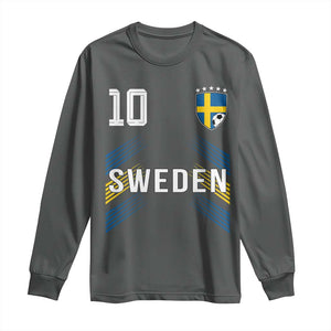 Sweden Soccer Sports Graphic Number 10 Jersey Style Long Sleeve Shirt Proud Swedish Football Fans Game Day Pride TS02 Dark Heather Print Your Wear
